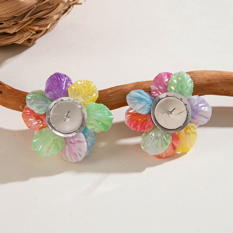 Colorful Resin Flower Petal Earrings Sweet Floral Studs