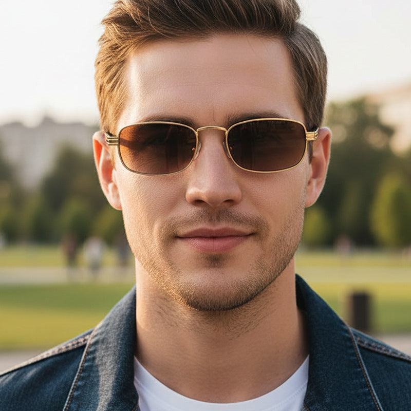 Retro Square Metal Sunglasses UV400 Protection Fashionable Eyewear