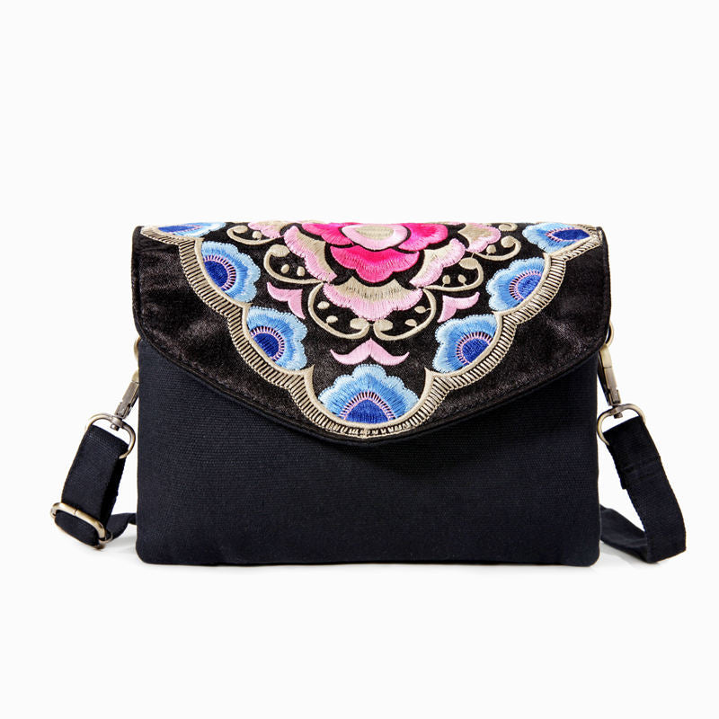 Embroidered Canvas Satchel Women'S Single Shoulder Mini Messenger Bag Embroidered Bag