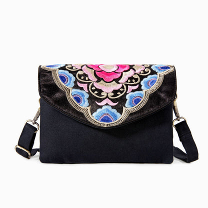 Embroidered Canvas Satchel Women'S Single Shoulder Mini Messenger Bag Embroidered Bag