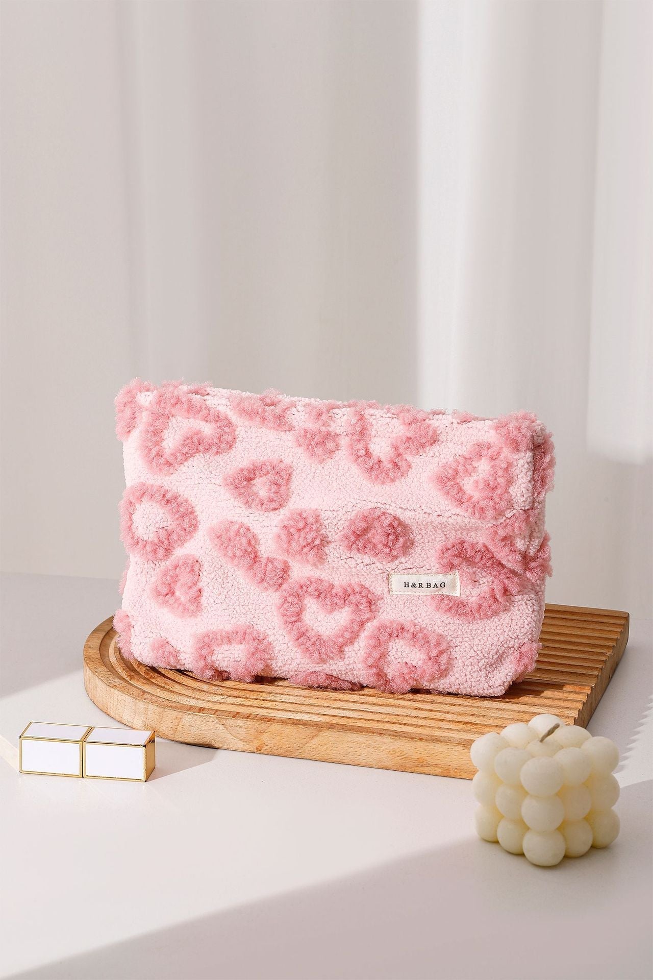 Pink Plushed Love Jacquard Make Up Bag