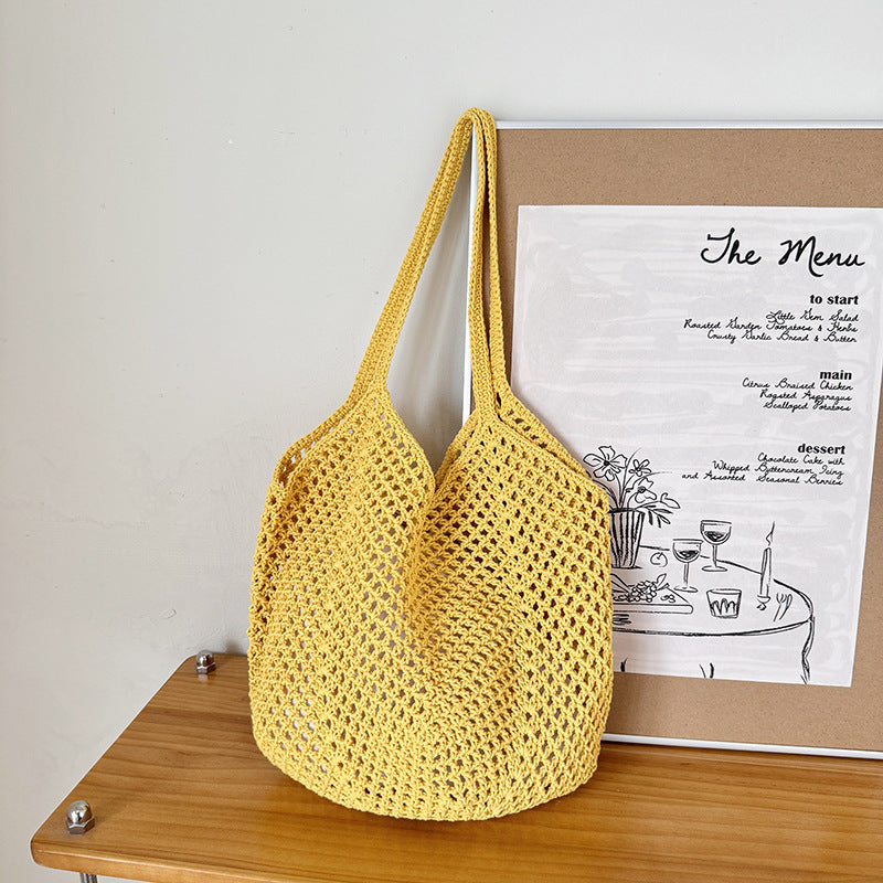 Large Capacity Hollow Cotton Rope Bag Casual Fashion Shoulder Bag
