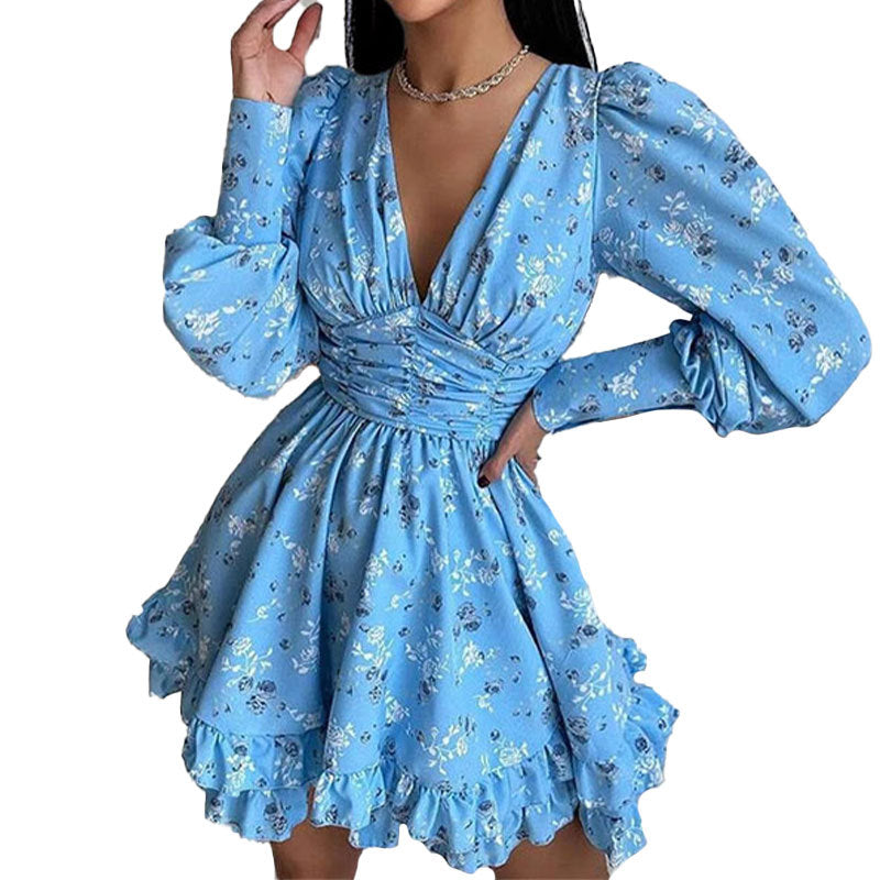 Sleeveless Floral Print A-Line Dress with Backless Design