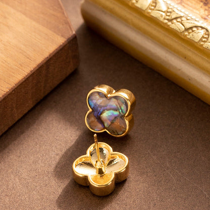 Fashionable Natural Colorful Abalone Clover Earrings For Women