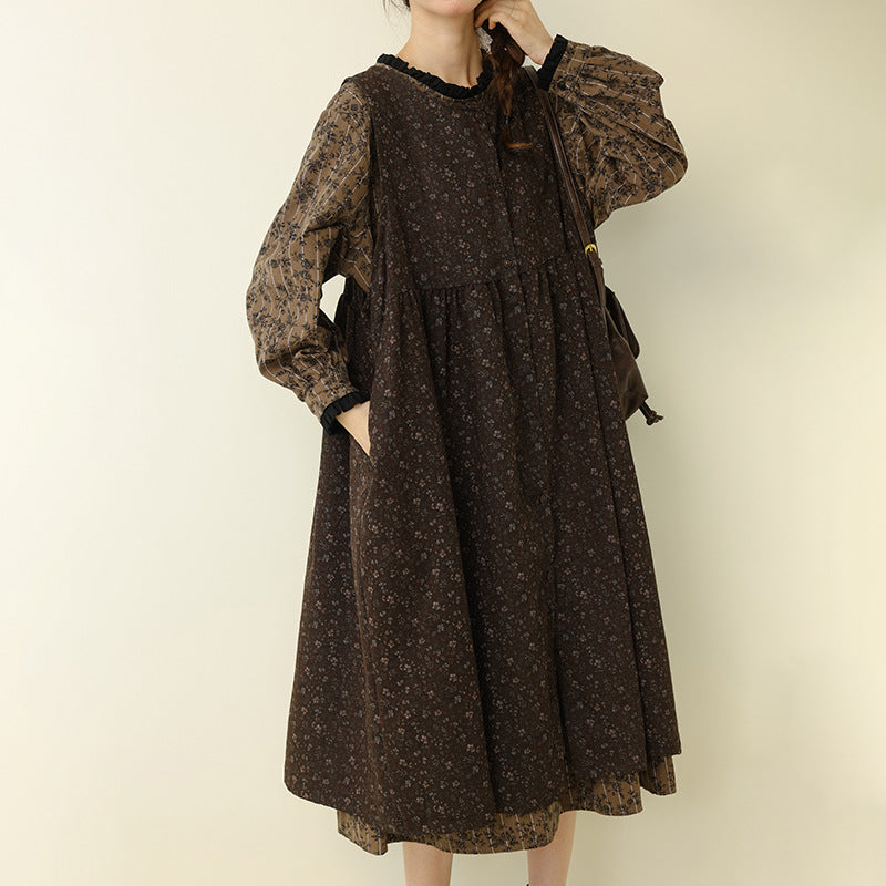 Vintage Floral Print Loose Maxi Dress