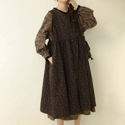 Vintage Floral Print Loose Maxi Dress