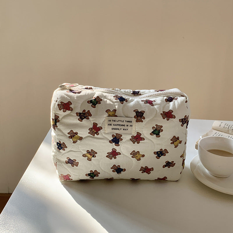 Cartoon Bear Makeup Bag Large Capacity Portable Travel Toiletry Organizer