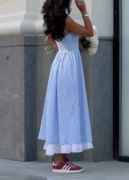 Gingham Layered Maxi Dress With Tie Straps