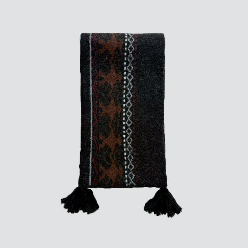 Wool Blend Fair Isle Scarf Unisex Soft Knit Winter Wrap