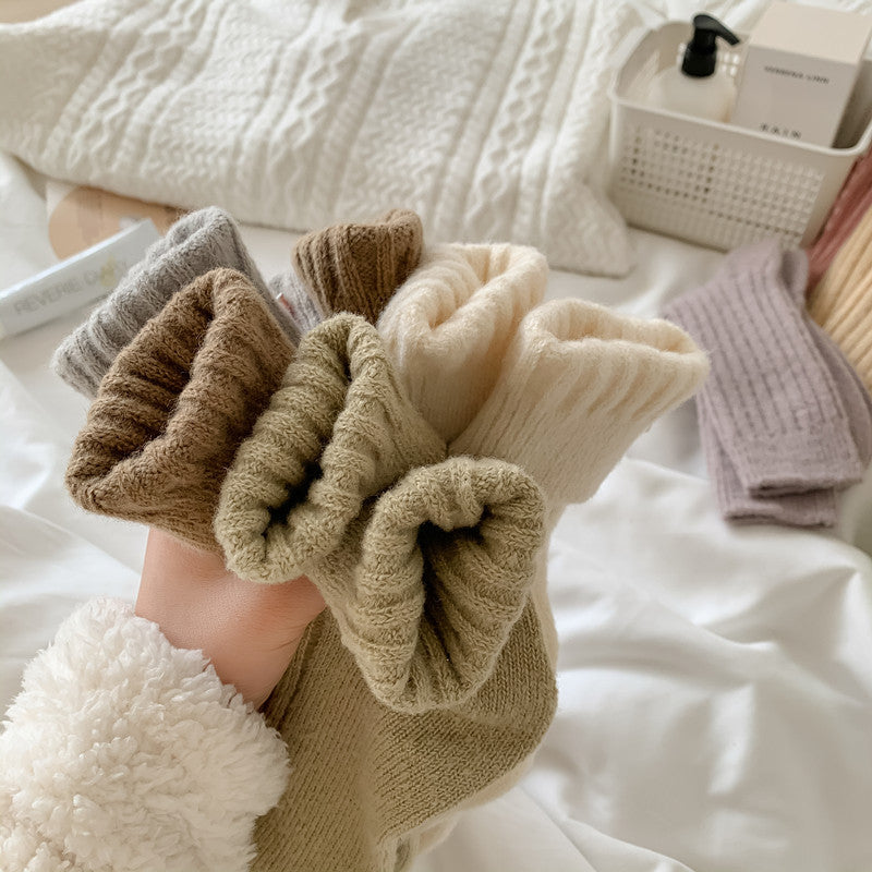 Casual Solid Color Thicken Plush Crew Socks
