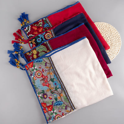 Ethnic Style Shawl Scarf Female Cotton Retro Embroidered Silk Scarf Spring And Autumn Versatile Embroidered Scarf