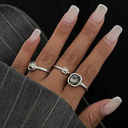Geometric Acrylic Diamond Ring Set Trendy Fashion Rings