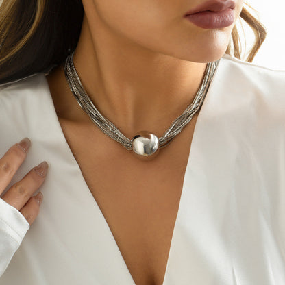 Exaggerated Punk Multi-Layered Chain Necklace With Geometric Ball Design