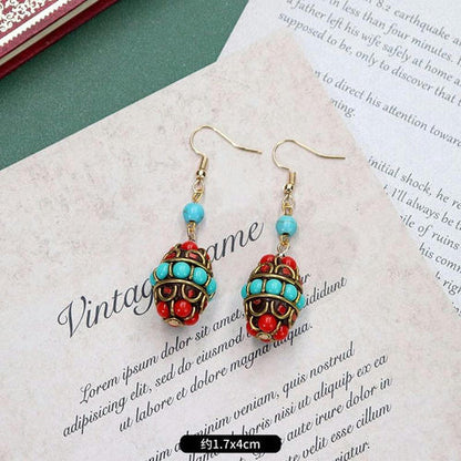 Original Niche Nepal Exotic Tibetan Ethnic Earrings Retro Temperament Simple Earrings Show Face Thin Earrings.