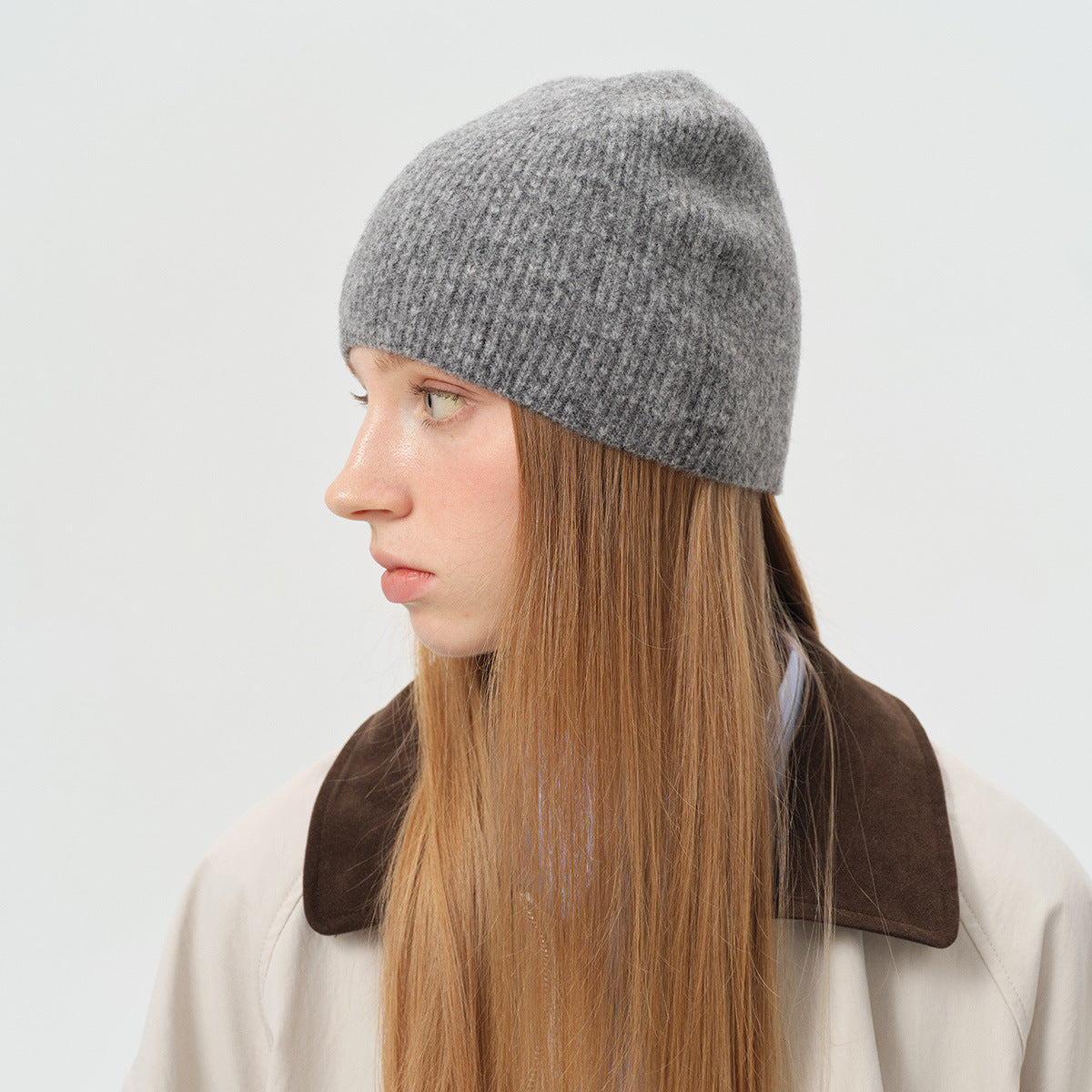 Solid Color Knit Beanie Hat for Women in Alpaca Wool Blend