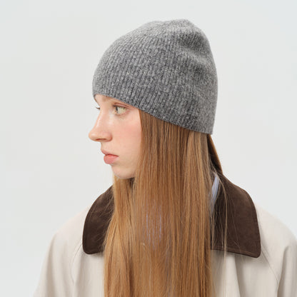 Solid Color Knit Beanie Hat for Women in Alpaca Wool Blend