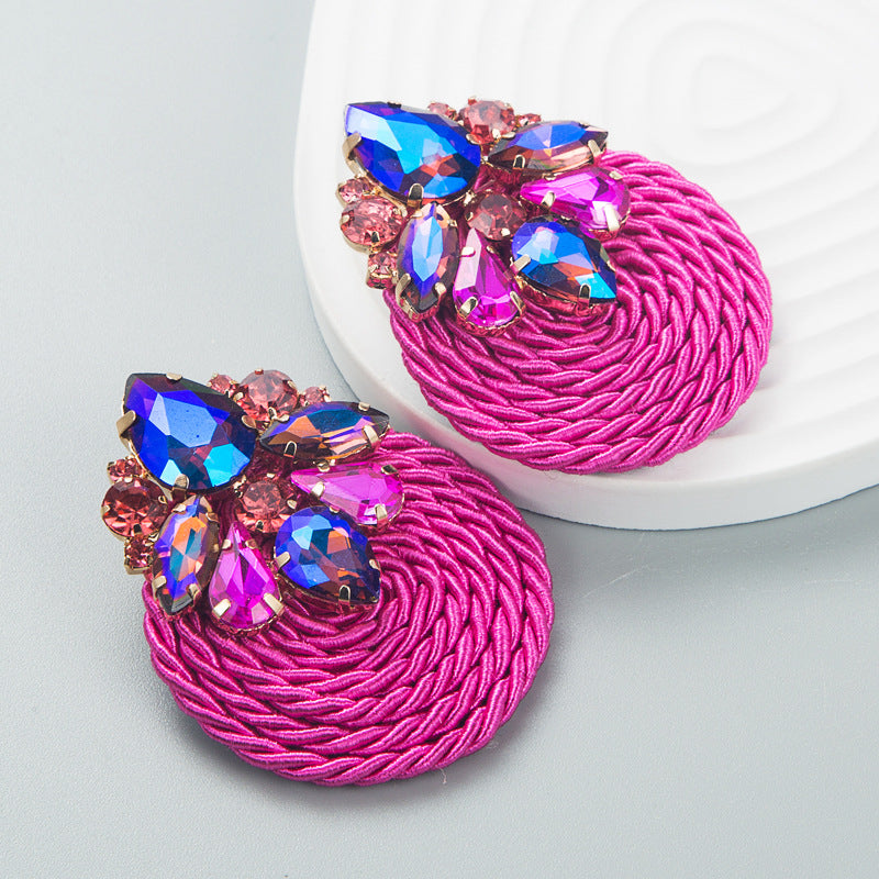 Geometric Rhinestone Glass Earrings Trendy Ins Style
