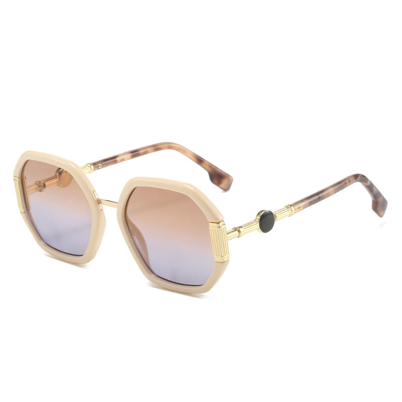 Polygon Sunglasses For Women Trendy Metal Frames Ocean Color