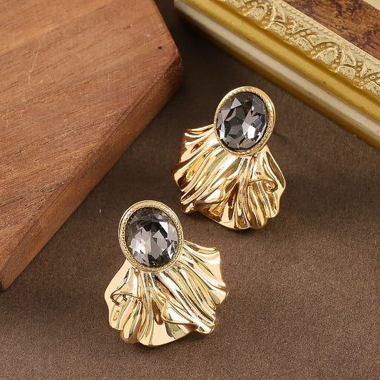 Stylish Geometric Zirconia Stud Earrings With Silver Pins