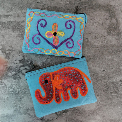 Nepali Hand-Embroidered Suede Ethnic Style Mini Coin Purse Pocket Card Bag Short Fabric Coin Bag