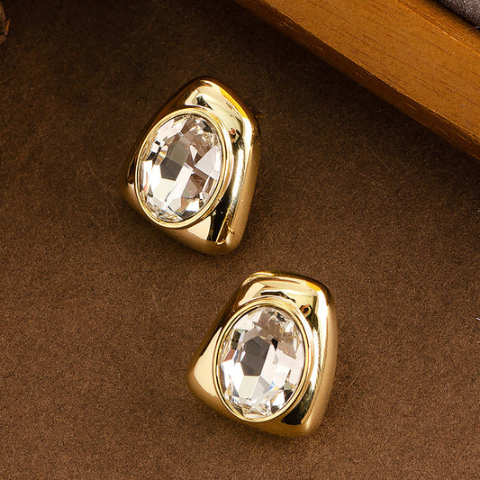 Geometric Zircon Stone Earrings Stylish Minimalist Copper With Silver Plated Needle