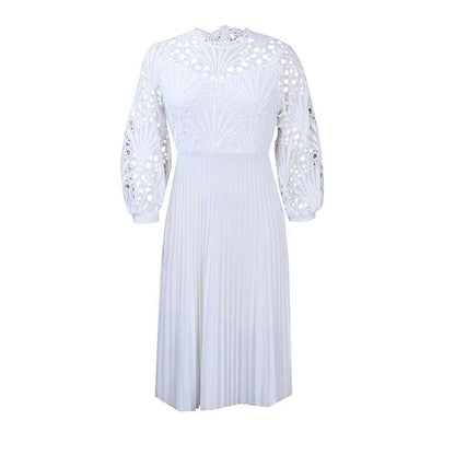 Large Size Lace Crochet Sexy Openwork Pleated Dress Dress