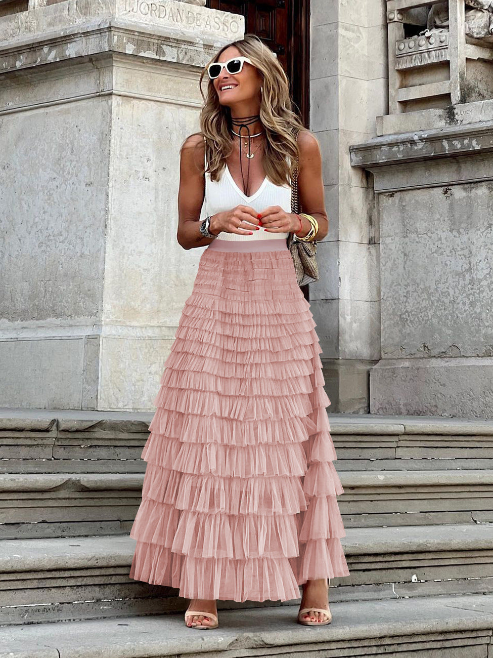 Elegant Tulle Maxi Skirt For Women - High Waist A-Line