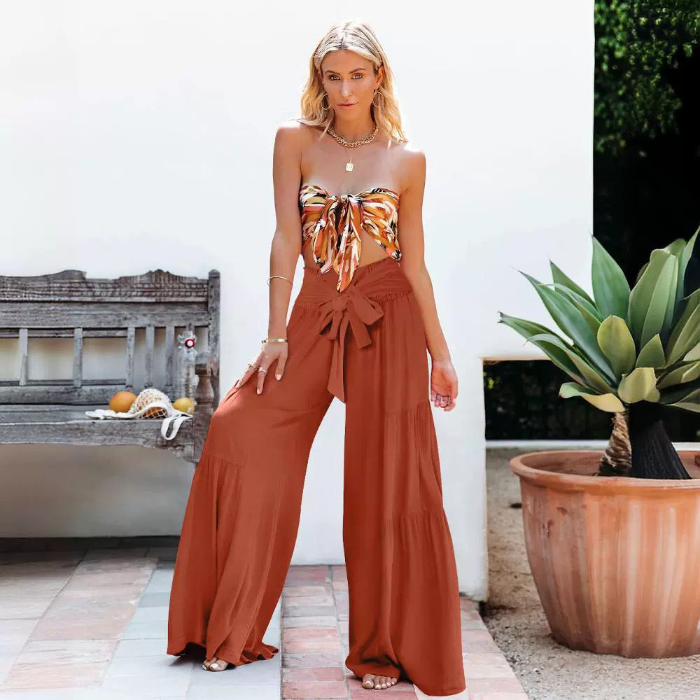 Casual Loose Wide Leg Pants With Drawstring High Waist