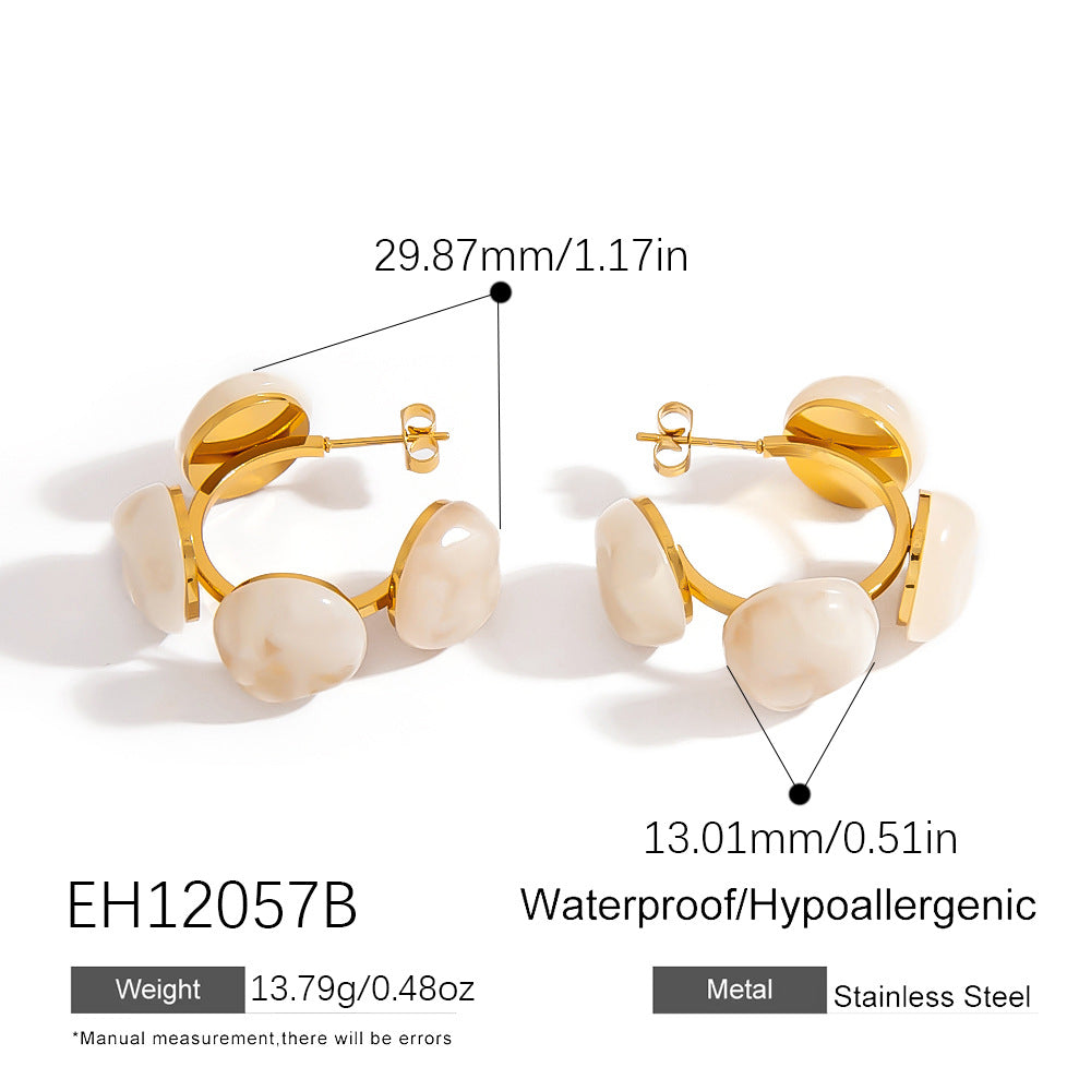French C-Shaped Colorful Glass Earrings Stylish Geometric Stainless Steel Studs