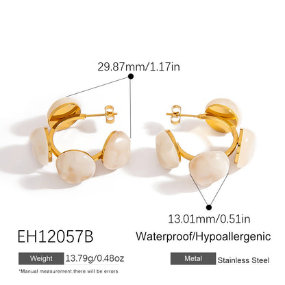 French C-Shaped Colorful Glass Earrings Stylish Geometric Stainless Steel Studs