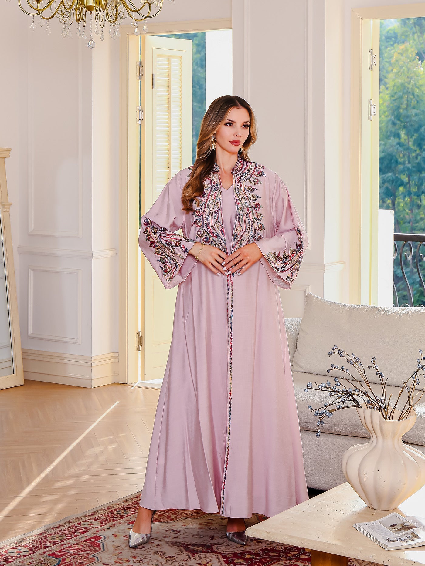 Muslim Embroidered Abaya Dress Two-Piece Evening Wear