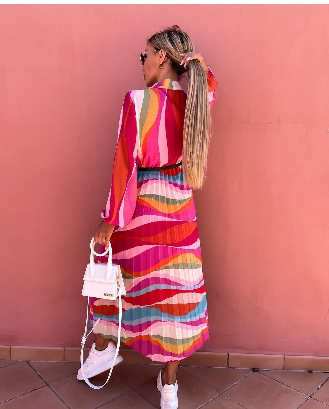 Holiday Long-Sleeved Print Maxi Dress