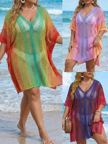 Plus Size Gradient Crochet Beach Cover-Up Dress