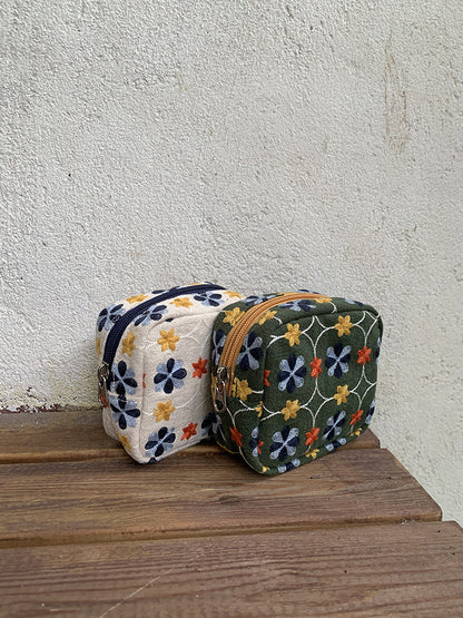 Embroidered Flower Makeup Bag Mini Pouch Organizer