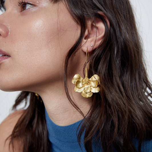 Trendy Geometric Flower Dangle Earrings Gold Plated Fashion