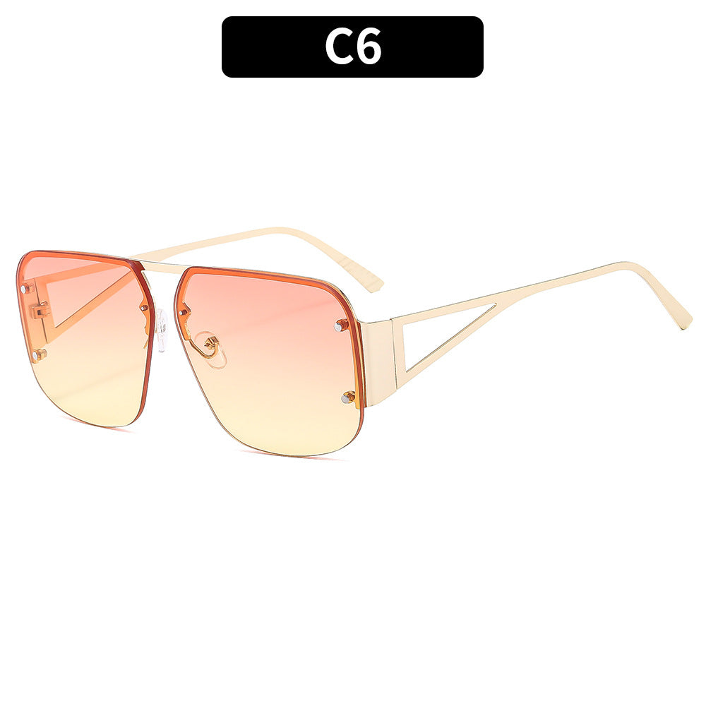 Trendy Metal Half-Frame Sunglasses with UV Protection