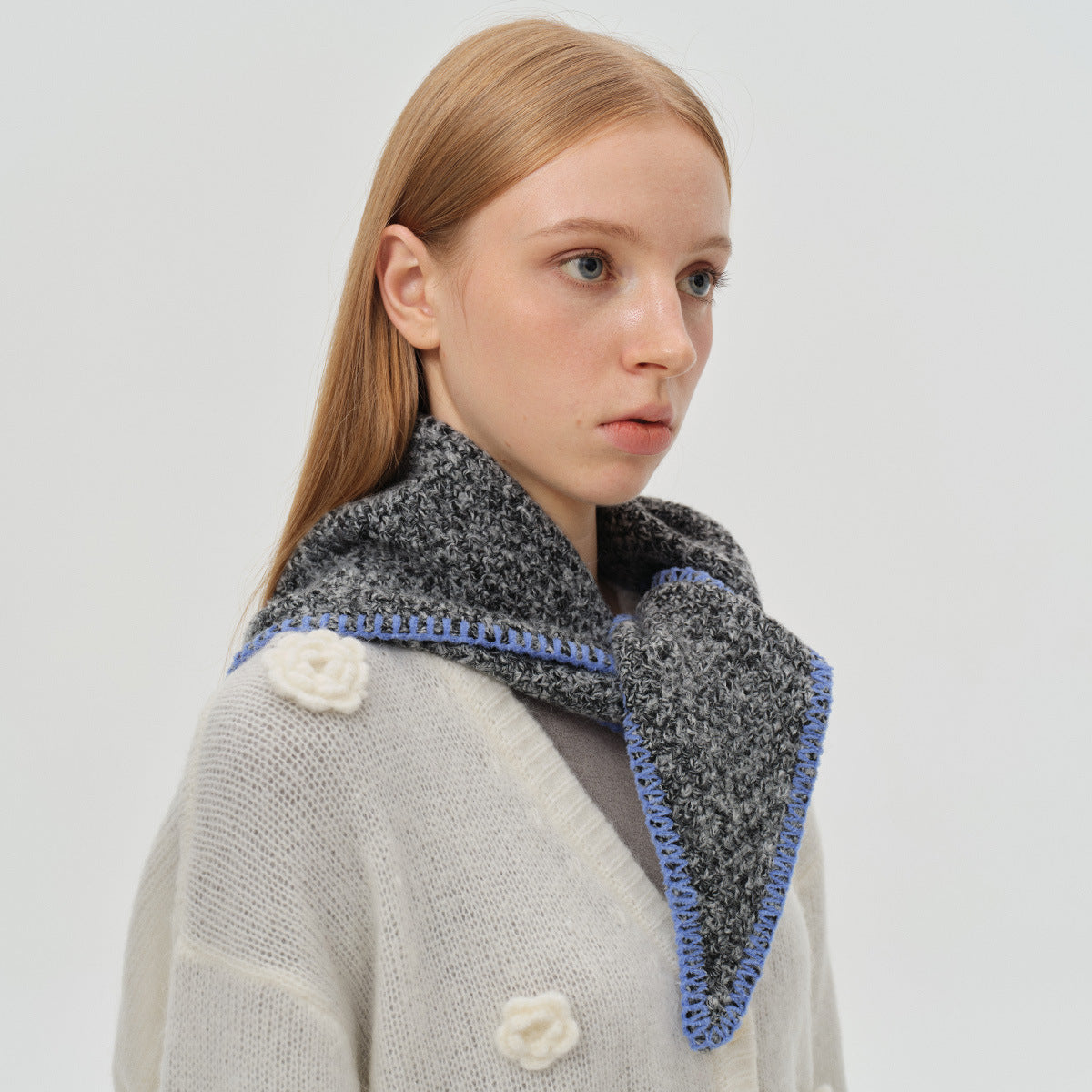 Hand-Knitted Wool Blend triangle Scarf Vintage Warm Knit Scarf