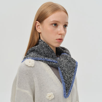 Hand-Knitted Wool Blend triangle Scarf Vintage Warm Knit Scarf