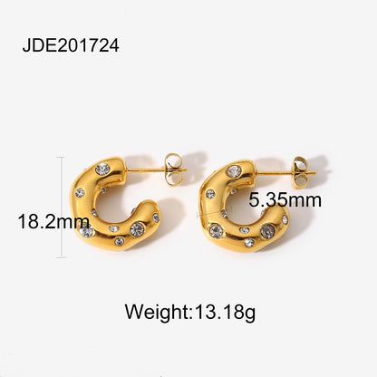 Colorful Zircon Pearl C-Shaped Stud Earrings