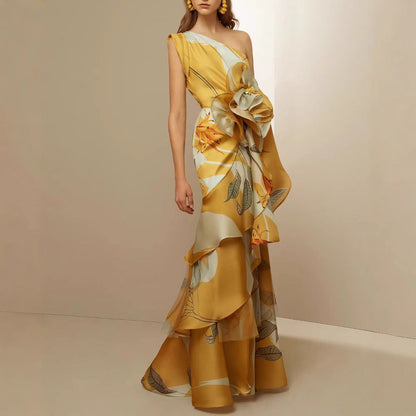 French Vintage High-Waisted Floral Print Dress