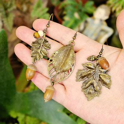 Bohemian Long Tassel Leaf Earrings Natural Wood