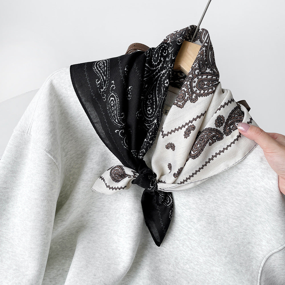 Splicing Print Vintage Square Silk Scarf