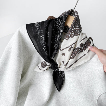 Splicing Print Vintage Square Silk Scarf