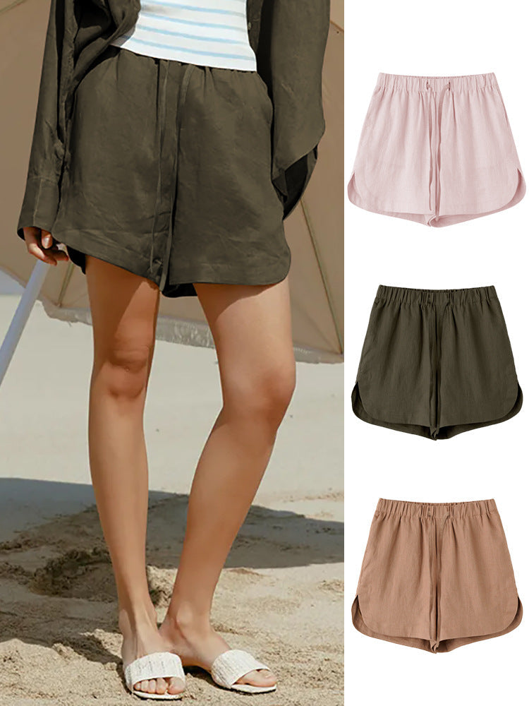 Loose Fit Women's Linen Blend Shorts with Elastic Waist