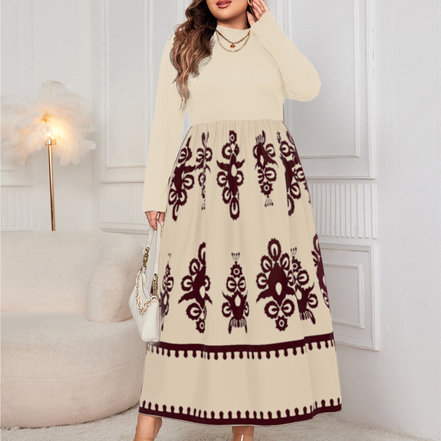 High-Waisted Floral Maxi Dress Polyester Elegant Casual Dress