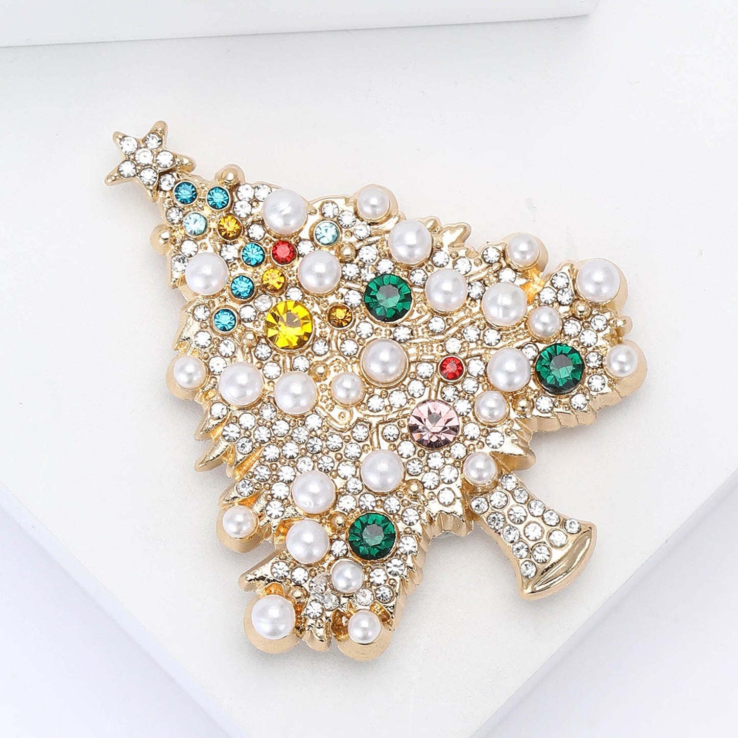 Sparking Rhinestone Christmas Tree Brooch Pin