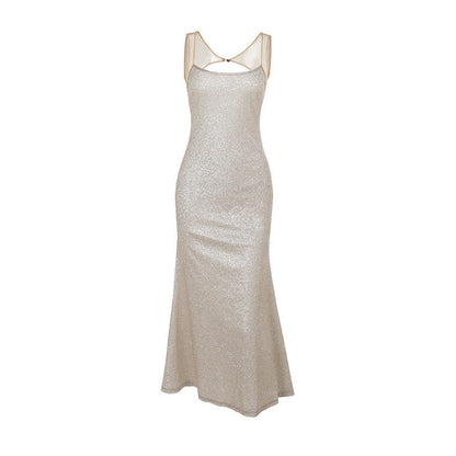 Elegant Sparkling Strap Dress for Women, Slim Fit Long Dress