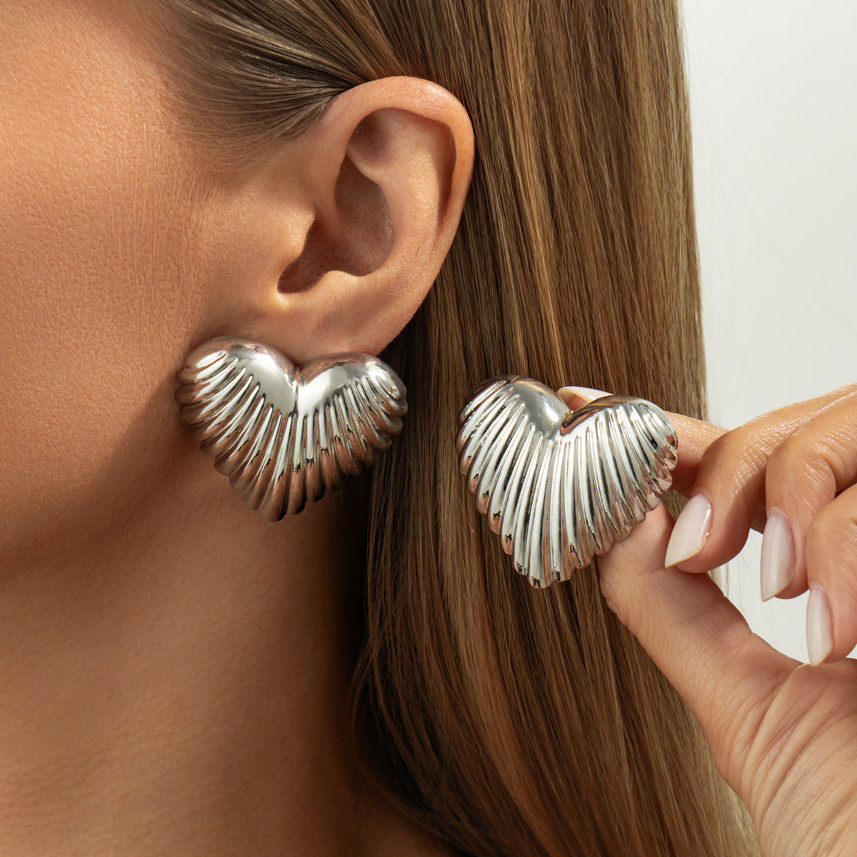 Irregular Liquid Metal Wrinkle Earrings Trendy Minimalist Heart Design