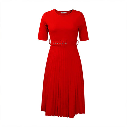 High Waist Pleated A-Line Dress Elegant Urban Style