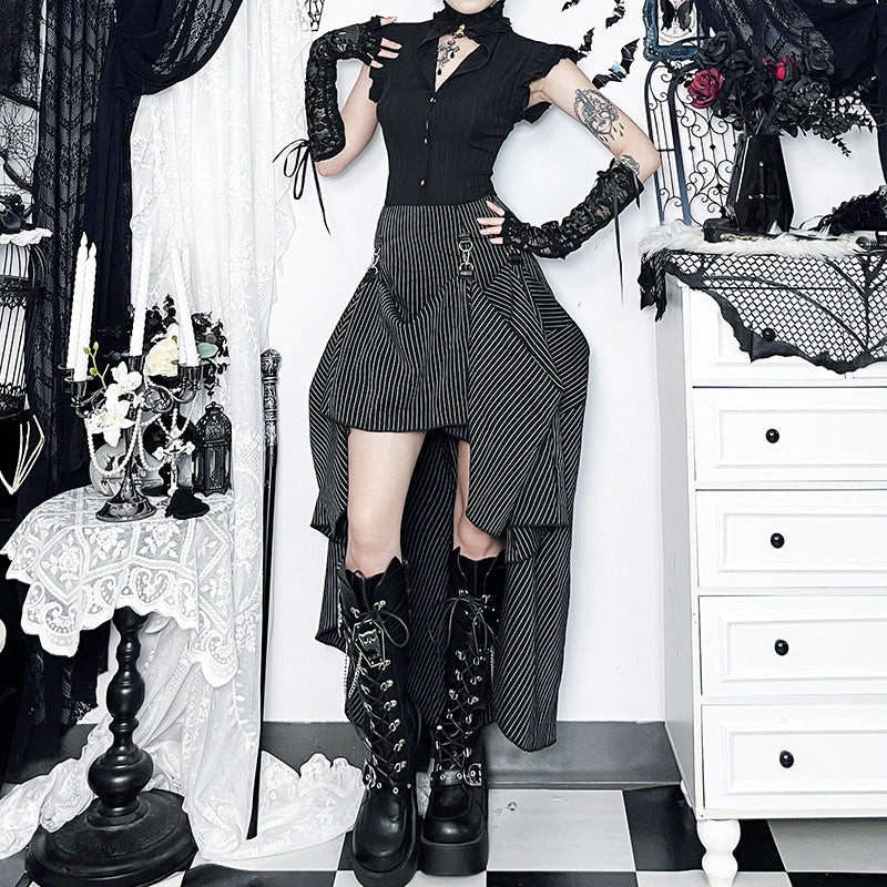 Gothic Striped Maxi Skirt Casual Streetwear